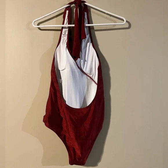 Cupshe Halter Onepiece Red Ruffle Swim Suit - Picture 3 of 6